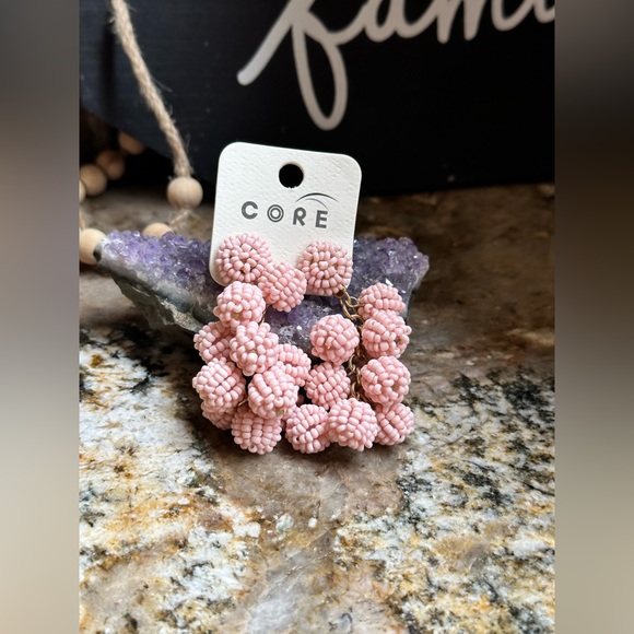 core Jewelry - Gold Pink Seed Bead Ball Cluster Earrings